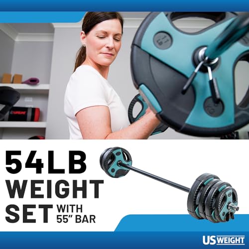 US Weight Barbell Weight Set for Home Gym with 55” padded Bar - Adjustable Weights for Exercise, Lifting, and to Build Muscle