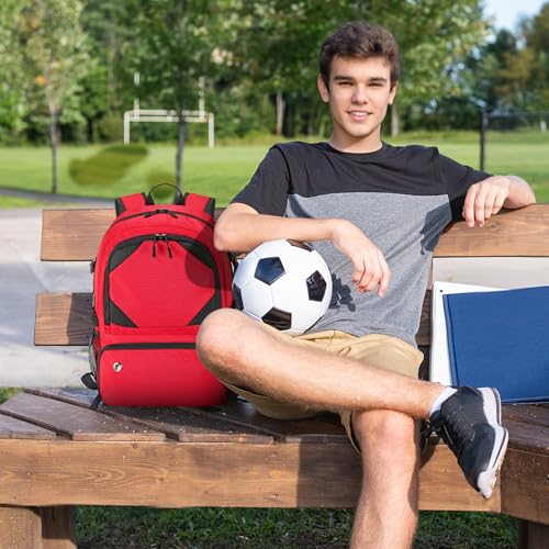 Soccer Backpack with Seperate Compartment, Water Resistant Sport Bags fit for Basketball, Volleyball, Football - color: Red