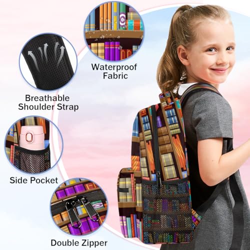 Bookshelf Book Backpack with Chest Strap, Casual Backpack for Women Men, 16 Inch Daypack for Travel Work, Library Book - color: Red
