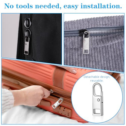 10PCS Zipper Pull, Metal Zipper Pull Replacement Detachable Tabs Repair Kit for Luggage Clothing Backpacks Boots and Jackets Black+Silver
