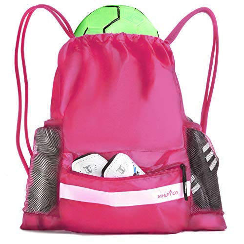 Athletico Drawstring Soccer Bag - Soccer Backpack For Boys or Girls Can Also Carry Basketball or Volleyball - color: Pink