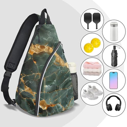 Pickleball Bag for Women Men Adjustable Crossbody Sling Backpack Hold Pickleball Paddle Water Bottle - color: Multicolor 14
