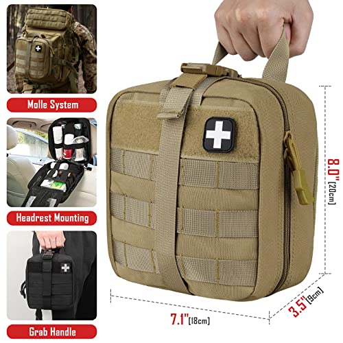 LIVANS 1000D First Aid Bag Empty Medical Ifak Pouch Molle EMT Pouches Rip-Away Tactical Military Trauma Emergency Medic Bag - color: Khaki(7.1"l X 3.5"w X 8"h)