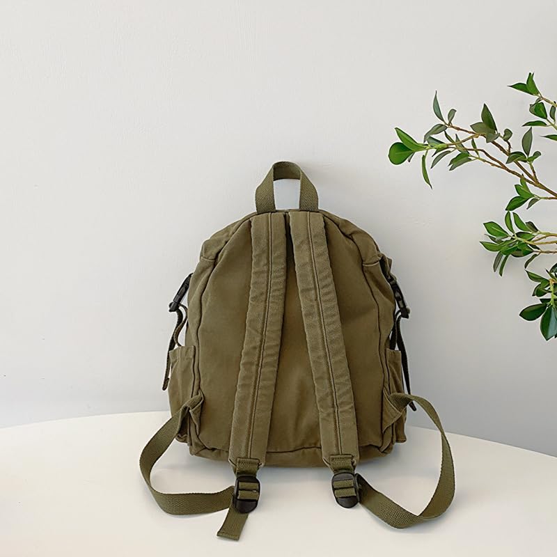 MaxxCloud Canvas Backpack-Adjustable Shoulder Straps,Unisex Mini Laptop Backpack for Work&Travel,Casual Daypack (Green) - color: Green