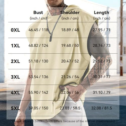domirica Sleeveless Hooded Mens Shirt Tshirts Loose Fit Fitness Street Outfit Summer Regular Casual Tank Top - color: Khaki, size: 5X-Large