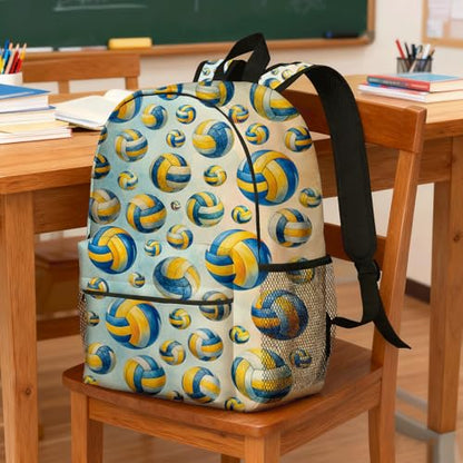 Volleyball Backpack for Kids & Youth, 16 Inch Tennis-Themed School Bookbag, Lightweight Polyester Daypack with Front Zip Pocket, Side Bottle Pocket, Padded Adjustable Straps, Unisex - color: Volleyball