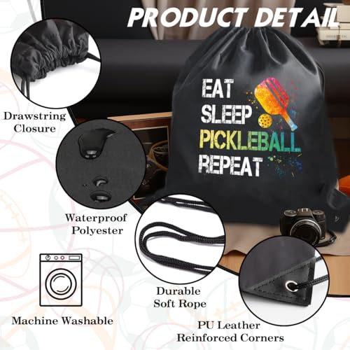 Eat Sleep Pickleball Repeat Drawstring Backpack Gifts For Men | Waterproof Sport Sackpack For Pickleball Lover & Fan, Funny Birthday Christmas String Gym Bag Gifts For Women Dad Mom