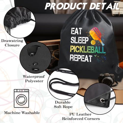 Eat Sleep Pickleball Repeat Drawstring Backpack Gifts For Men | Waterproof Sport Sackpack For Pickleball Lover & Fan, Funny Birthday Christmas String Gym Bag Gifts For Women Dad Mom