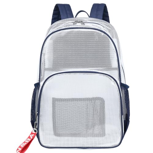 mygreen Heavy Duty Clear Bookbag Durable Plastic Transparent Clear Backpack for School Work Boy Men (Dark Blue, Large) - color: Dark Blue