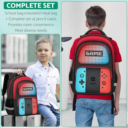 Kids Backpack For Boys，Gamer Boys Backpack For Children Teens Elementary Middle School, 17″ Students Bookbag - color: Backpack-sw-red & Blue