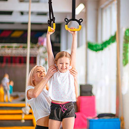 EXQ Home Kids Gymnastic Rings Pull up Rings for Chlidren Exercise,Indoor Gym Ring,Kids Gymnastics Rings with Adjustable Straps,Load Bearing 220lb(NO Bar) - color: Yellow-1