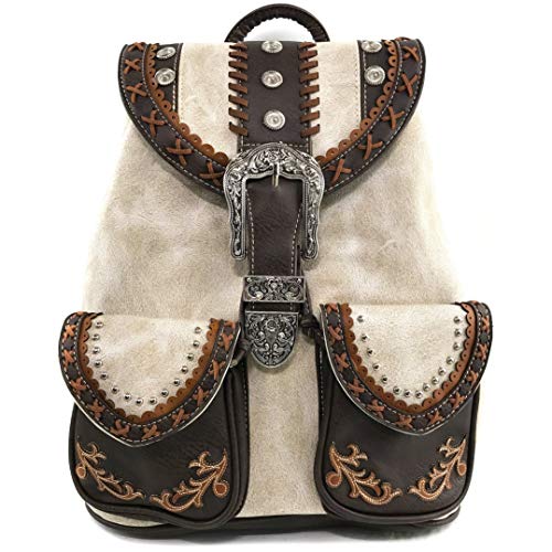 Zelris Western Country Floral Buckle Rucksack Backpack (Beige) - color: Beige