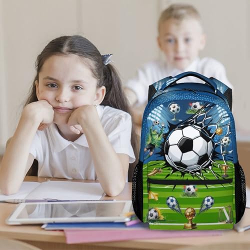 Kids Backpack for Boys Soccer School Bag - 17 Inch Durable Elementary Middle School Sports Themed Bookbag with Adjustable Padded Straps - color: Green