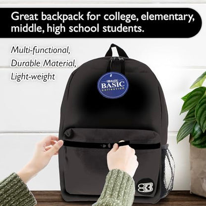 BAZIC School Backpack 16" Black, Lightweight School Bag Padded Back & Adjustable Strap for Students, Travel Bag Fit A4 Notebook, 1-Pack - color: Black, size: 16"