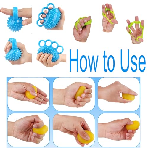 Hand Exercise Squeeze Balls, Grip Strength Trainer, Finger Recovery Kit, Improve Fingers Flexibility, Stress Relief & Physical Therapy, Multiple Resistance Levels, 3 Types, Set of 5