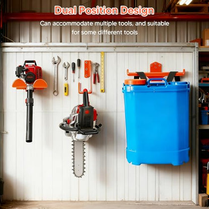 3-in-1 Heavy Duty Garage Tool Organizer, 3-Piece Wall Mount Chainsaw Holder, Backpack Blower Rack and Weed Eater Hanger Set for Lawn Power Tools, No-Scratch Rustproof, Orange