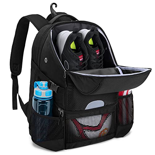 DSLEAF Soccer Backpack for Men, Basketball Bag with Large Capacity, Black