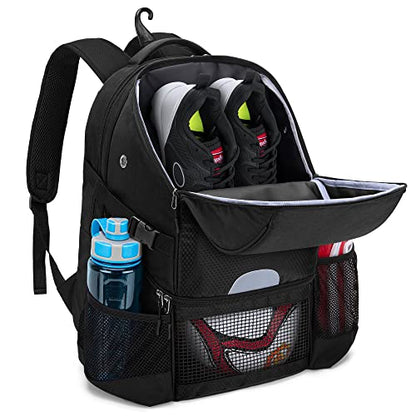 DSLEAF Soccer Backpack for Men, Basketball Bag with Large Capacity, Black