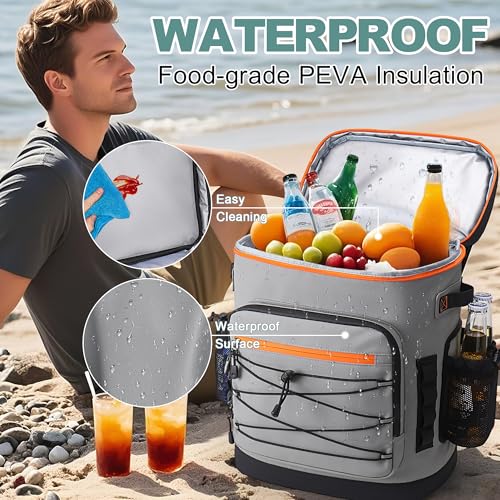 Large 52cans Cooler Backpack, Insulated, Waterproof, Leak Proof, 30L Large Capacity - color: Grey
