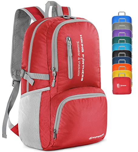 ZOMAKE Lightweight Packable Backpack, 35L Light Foldable Hiking Backpacks Water Resistant Collapsible Daypack for Travel(Red) - color: Red