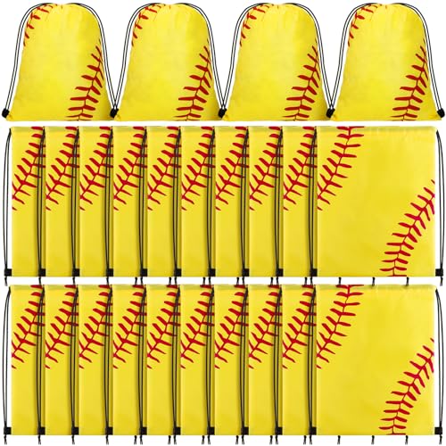 Tanlade 24 Pcs Drawstring Bags Cinch Sack Candy Drawstring Bag Goodie Favor Bags Supplies Gifts for Sports Party Men Women(Softball,7 x 10 Inch) - size: 7 x 10 Inch, style: Softball