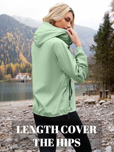 PITINAN Lightweight Rain Jacket Women Packable Wind Breaker Light Rain Jacket Women Waterproof Travel Raincoat S-XXL - color: Sage Green, size: Small