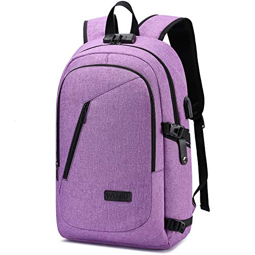 WENIG Laptop Backpack for Women,Business Backpack Anti-Theft Backpack with USB Charging Port and Lock 15.6 Inch Computer Backpacks for Women Men,Purple - color: Purple, size: 15.6