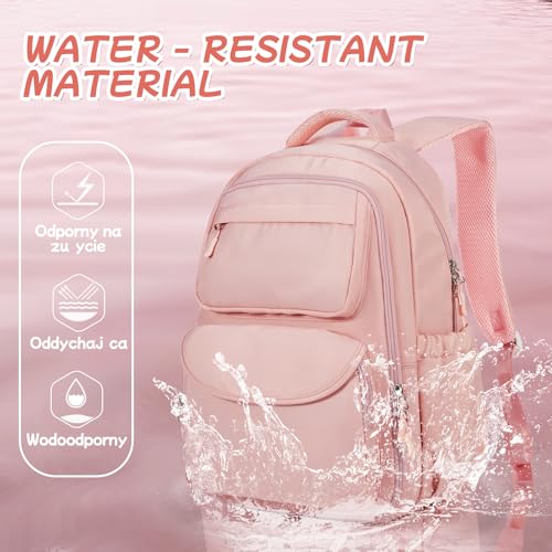 Cute Backpack For School Teens Girls, Aesthetic Kids Elementary School Backpacks, Waterproof Middle Students Bookbag, Large Capacity Backpack For College Women Men (Pink) - color: Pink