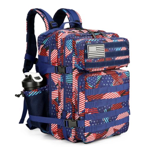 45L Military Tactical Backpacks 3 Days Assault PackBag Fitness Rucksack Hiking Molle Daypack (Spliced Flag) - color: Spliced Flag