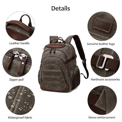 Travel Laptop Backpack 17.3 inch XL Computer Backpack for Men Waxed Canvas College Daypack Business Backpack Green - color: Green