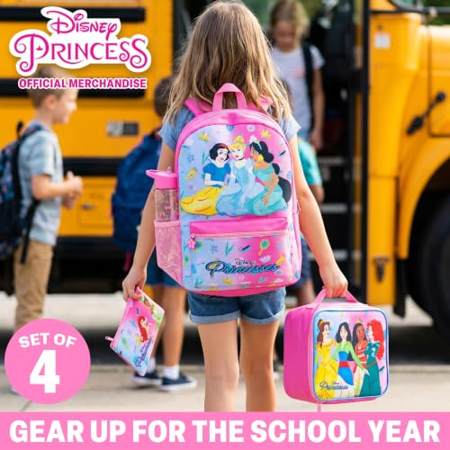 Get Trend Disney Princess Kids Backpack 4 Piece Set | 18 inch Bookbag, Insulated Lunch Bag, Zipped Pencil Case & BPA-Free Water Bottle for School & Travel, Gifts for Girls - color: Pink Princess