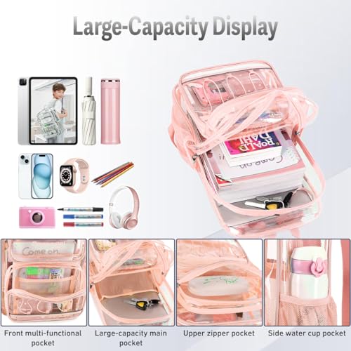Cusangel Large Clear backpack for Girls women,16in TPU Plastic Bookbag,For Stadium,Concert,school (Pink) - color: Pink-a-16in