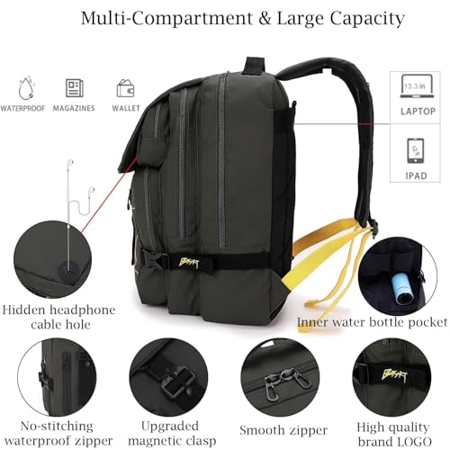 BESMART Hiking Outdoor Travel Backpack with Design, Water-Resistant Laptop Daypack Book Bag with Multi-Layer for Men & Woman (Army Green) - color: Army Green