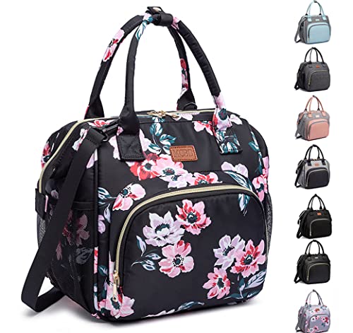 MCBD Lunch bags Insulated Lunch Box for Women,3 Carrying Way Large Tote Bag,Leakproof Reusable Cooler Backpack with Adjustable Shoulder Strap for Office Picnic Beach - color: A-Black Flower