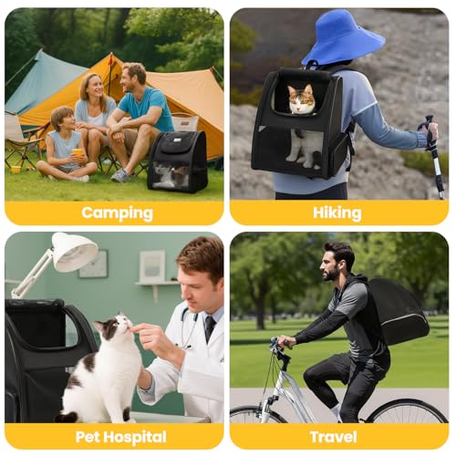 Conlun Cat Backpack Carrier for Small Dogs and Cats Fit Up to 15 Lbs,Small Dog Backpack, Foldable with 3-Side Mesh Windows, Pet Carrier for Travel & Hiking Friendly，Black - color: Black