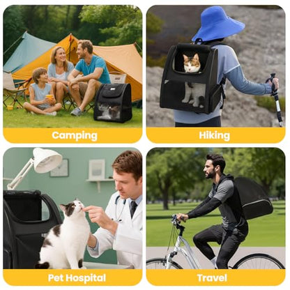 Conlun Cat Backpack Carrier for Small Dogs and Cats Fit Up to 15 Lbs,Small Dog Backpack, Foldable with 3-Side Mesh Windows, Pet Carrier for Travel & Hiking Friendly，Black - color: Black