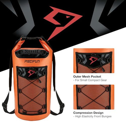 Piscifun Dry Bag, Waterproof Floating Backpack 10L/20L/30L/40L with Waterproof Phone Case for Boating, Kayaking, Fishing - color: Orange, style: 30l