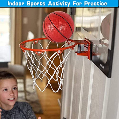 Mini Basketball Hoop Set for Kids Adults, Indoor Play Wall Mount Basketball Hoop for Door with 4 Small Replacement Toddler Basketballs, ABS Backboard Metal Rim Goal Sport Gifts for Pool Game Fun - style: Standard + Rainbow Rubber Basketballs