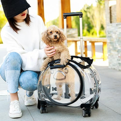Cat Carrier with Wheels,Transparent Bubble Cat Carrier Pet Trolley Case Pet Backpack for Kitty Small Dog[Clear Ventilation Holes Silent Wheels] Pet Carrier for Hiking Travel Fast Arroval From USA Pink - color: Pink