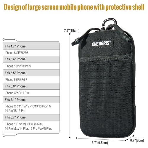 ONETIGRIS Cell Phone Pouch, Molle Holster Holder for Men Belt, for iPhone 17 Pro Max/Air/17/16/15/14 /13/12/11/X/XR/XS/8 Plus/7/6, for Galaxy S25 Ultra/s25/S24 /S23/S22/S21 - color: Pure Black