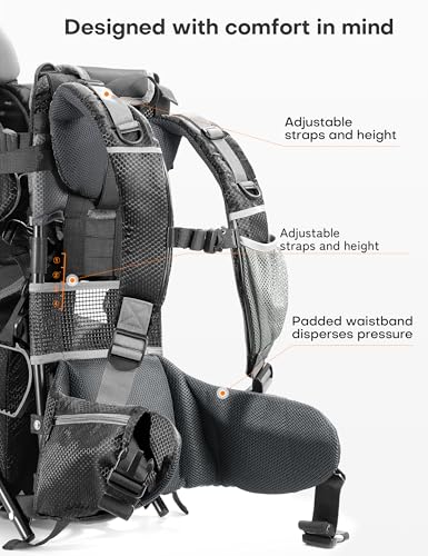 besrey Baby Backpack Carrier, Toddler Hiking Backpack with Safety 3-Height Seat, Adjustable Straps&Waist Belt, Foldable Frame Lightweight Large Capacity Child Carrier for Hiking (Silver Grey) - color: Silver Grey