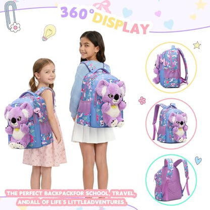 Meetbelify Kids School Backpacks for Girls Boys Backpack with Lunch Bag for Elmentary Students - color: 01 Koala Purple
