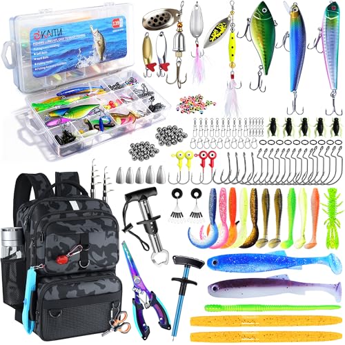 Fishing Backpack with Tackle Boxes and Rod Holder, 24L Fishing Sling Bag with Fishing Lures Kit, Fishing Gear Bag Gifts for Men Women - Black Camo Backpack - color: Black Camo Backpack