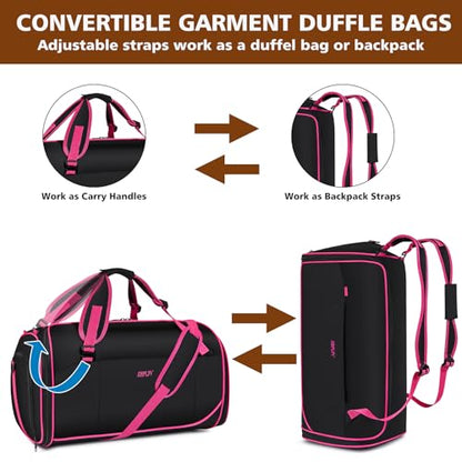Convertible Garment Duffel Bags for Travel, 4-in-1 Carry on Duffle Bag for Women with Backpack Straps & Waterproof Shoe Pocket, Hanging Suit Dress Weekender Bag for Business, Wedding, 3pcs - color: C-Black Red