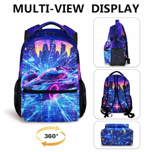 Boys Backpack Kids Schoolbag, Racing Car Bookbag for Kindergarten Primary Elementary Middle Durable Backpacks - color: Light Purple