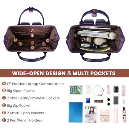 LOVEVOOK Leather Laptop Backpack - color: Purple - Blue, size: 17 Inch
