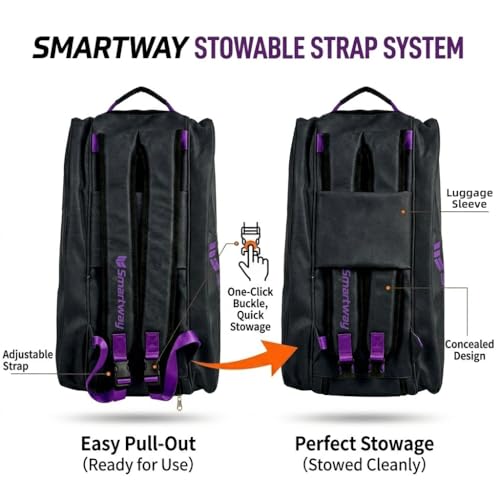 Smartway Tennis Bag for Men Women, 6 Rackets Large Racquet Bag with Shoe Compartment & Insulated Pocket, Waterproof Gym Backpack & Sports Duffel for Pickleball, Training and Daily Use - color: Black