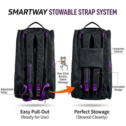 Smartway Tennis Bag for Men Women, 6 Rackets Large Racquet Bag with Shoe Compartment & Insulated Pocket, Waterproof Gym Backpack & Sports Duffel for Pickleball, Training and Daily Use - color: Black