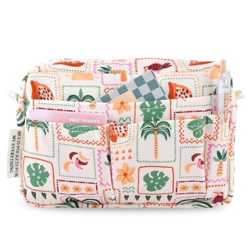 Portfolio Organizer with Multiple Pockets, Waterproof Travel Zippered Cosmetic Bag, Portable Storage Bag for Notebooks, Stationeries, Make-up, Journal Office Art Supplies.Beach Blocks - color: Beach Blocks