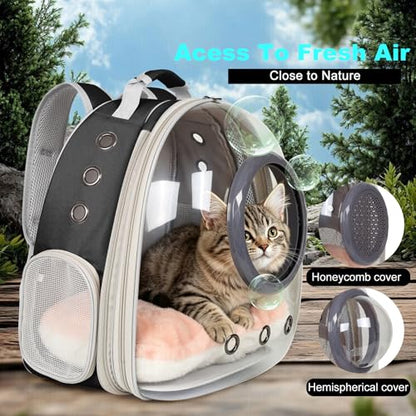 Front Extension Cat Backpack Carrier, Pet Travel Backpack for Kitten and Small Dogs, Clear Bubble Window Space Capsule Astronaut Liked Portable Vet Visit Book Bag Airline Approved - color: Black